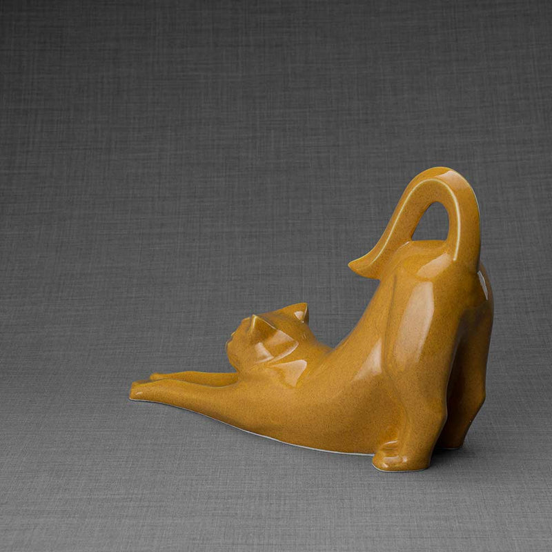 Stretching Cat Urn For Ashes Amber Back Left