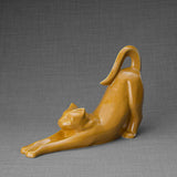 Stretching Cat Urn For Ashes Amber Front Left