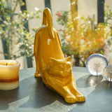 Stretching Cat Urn For Ashes Amber On Table Front