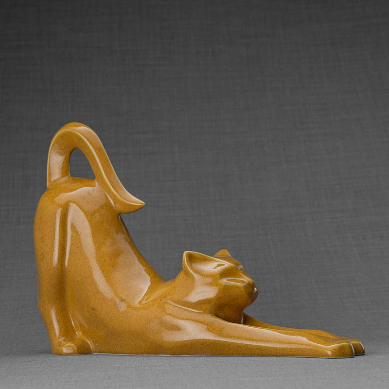Stretching Cat Urn For Ashes Amber Right
