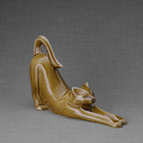Stretching Cat Urn for Ashes in Dark Sand