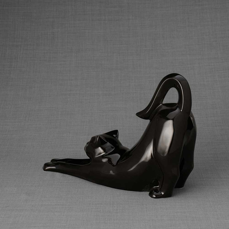 Stretching Cat Urn for Ashes in Glossy Black