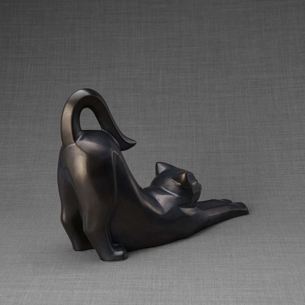 Stretching Cat Urn For Ashes Matte Black Back Right