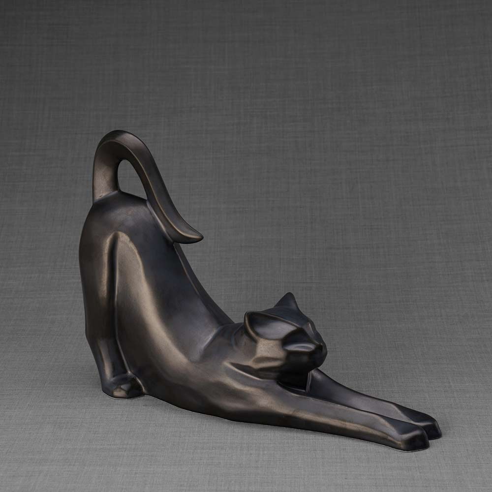 Stretching Cat Urn For Ashes Matte Black Front Right