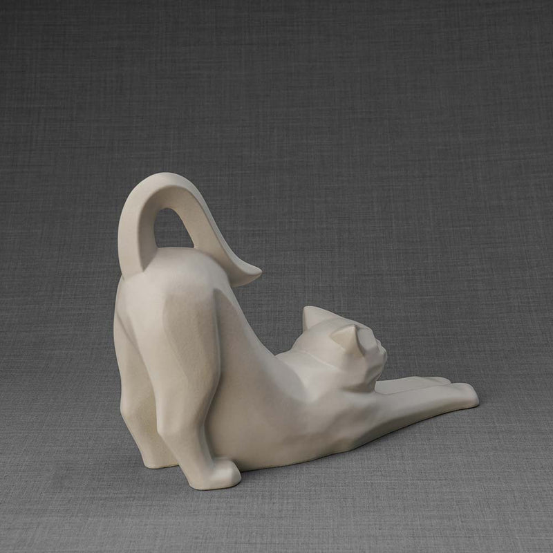 Stretching Cat Urn For Ashes Matte White Back Right