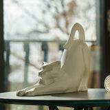 Stretching Cat Urn For Ashes Matte White On Table Front Left Face On