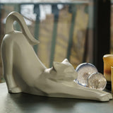 Stretching Cat Urn For Ashes Matte White On Table Front Right