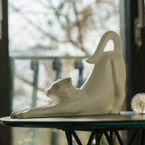Stretching Cat Urn For Ashes Matte White On Table Left