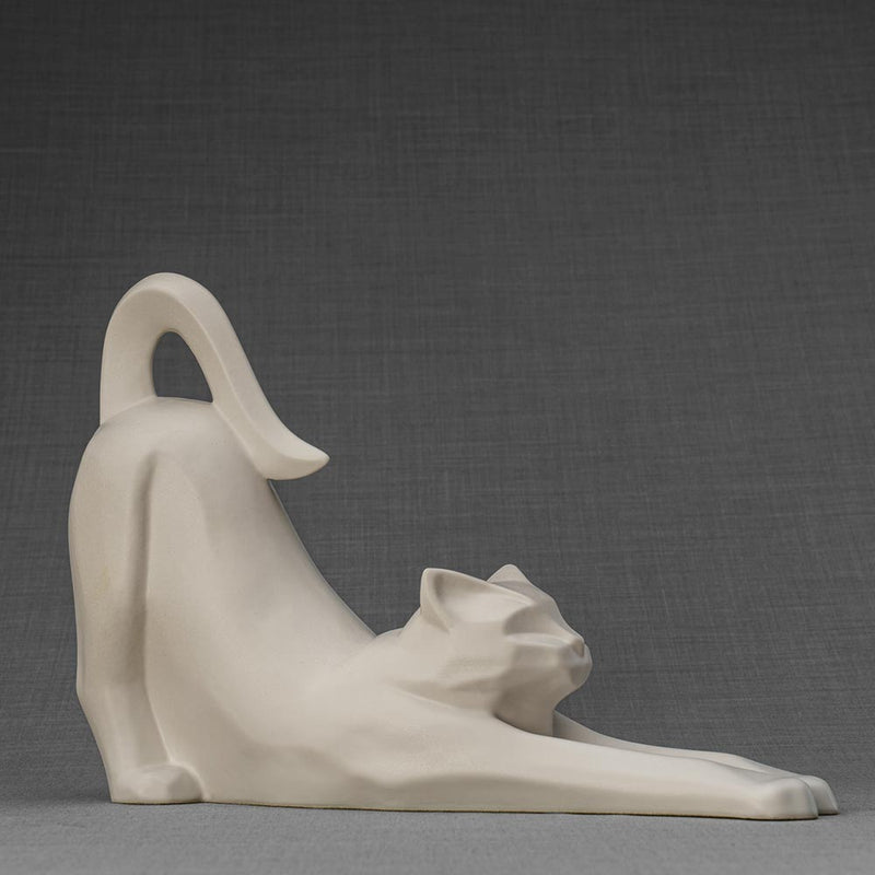 Stretching Cat Urn For Ashes Matte White Right
