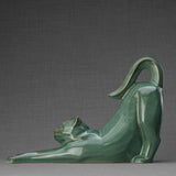 Stretching Cat Urn for Ashes in Oily Green