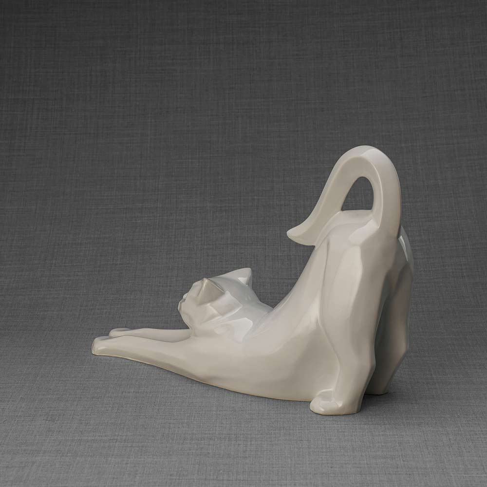 Stretching Cat Urn For Ashes White Back Left