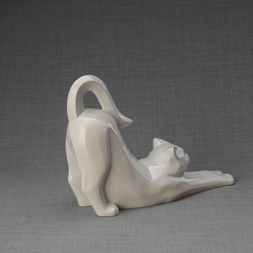 Stretching Cat Urn For Ashes White Back Right