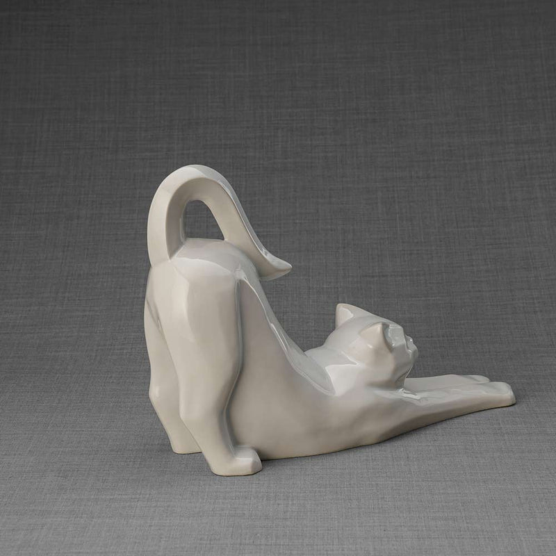 Stretching Cat Urn for Ashes in White