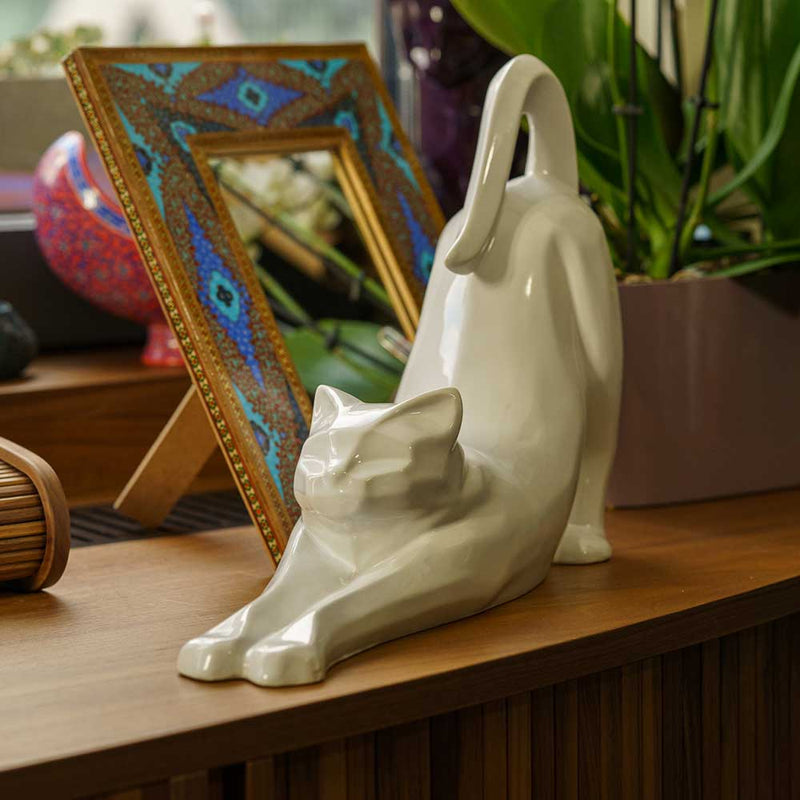 Stretching Cat Urn for Ashes in White