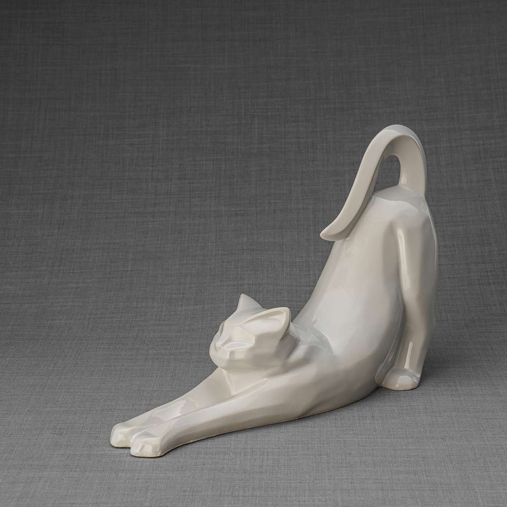 Stretching Cat Urn For Ashes White Front Left