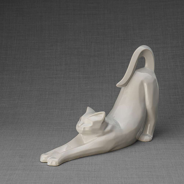 Stretching Cat Urn for Ashes in White
