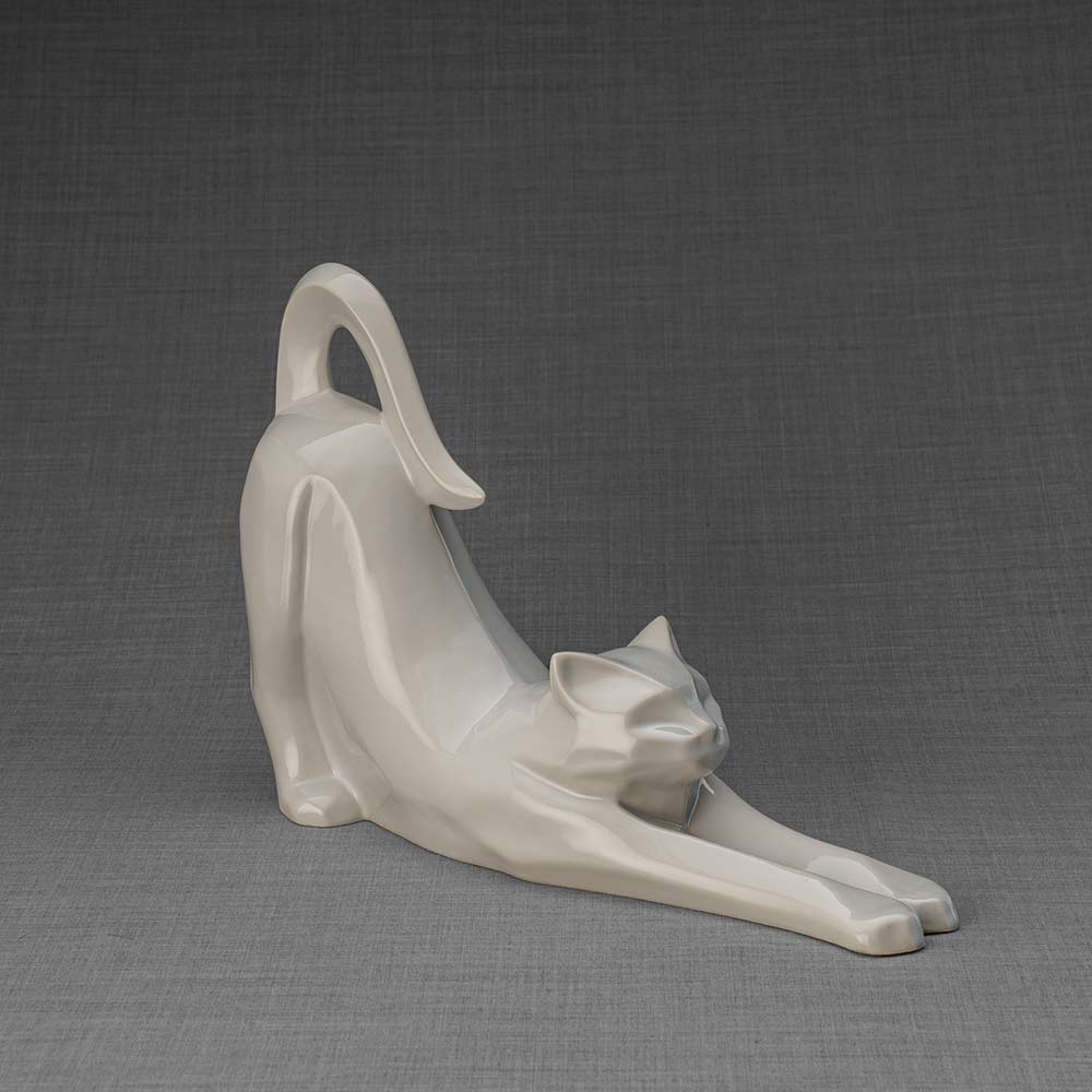 Stretching Cat Urn For Ashes White Front Right