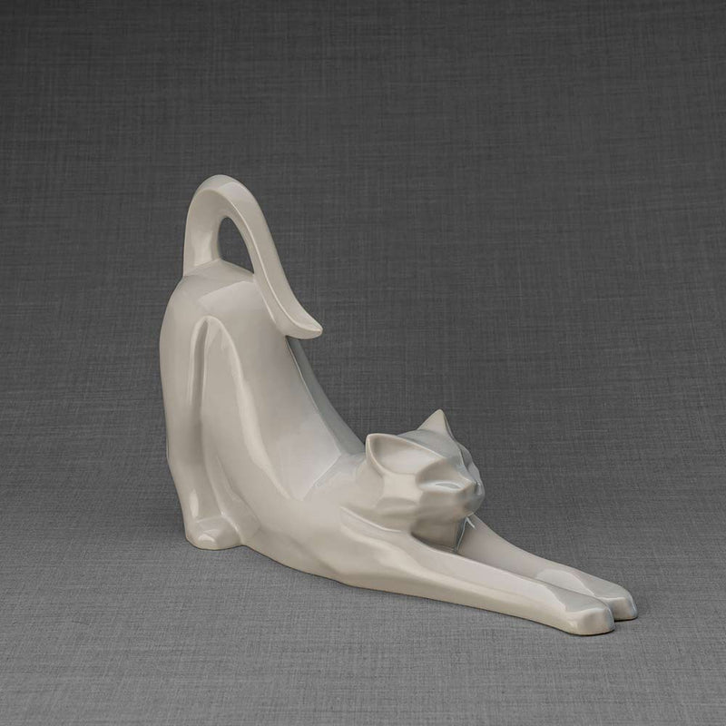 Stretching Cat Urn for Ashes in White