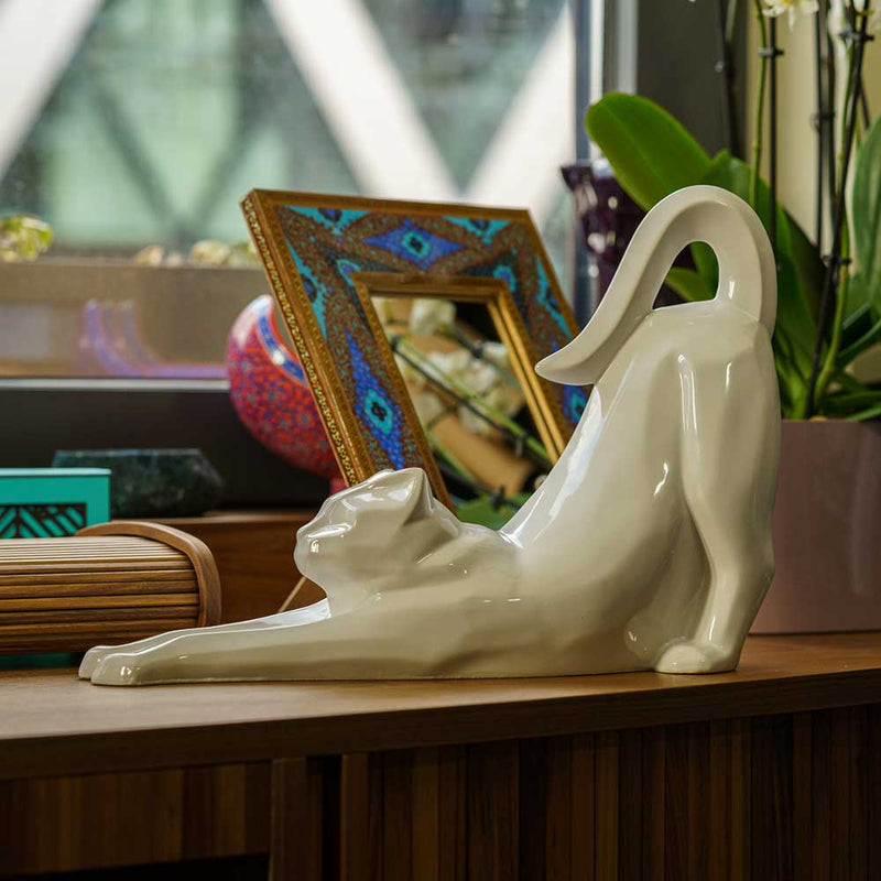 Stretching Cat Urn for Ashes in White
