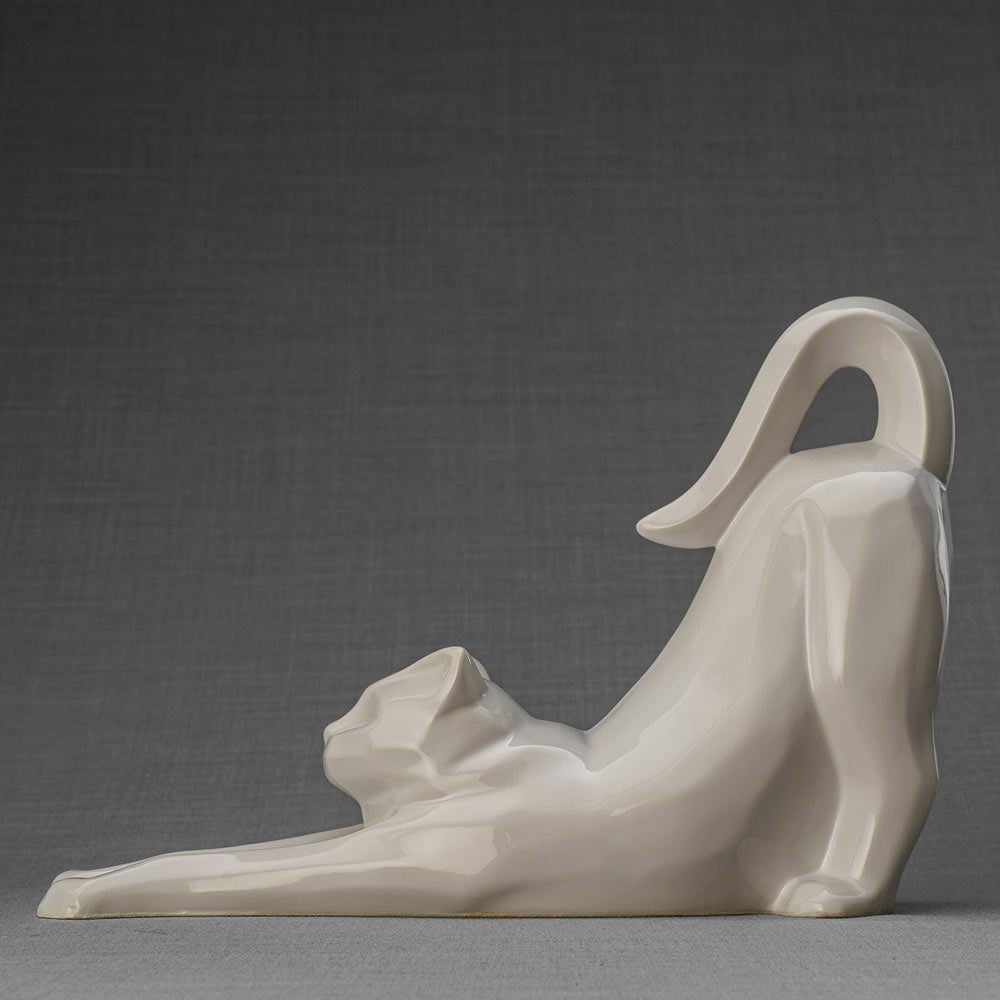 Stretching Cat Urn For Ashes White Left