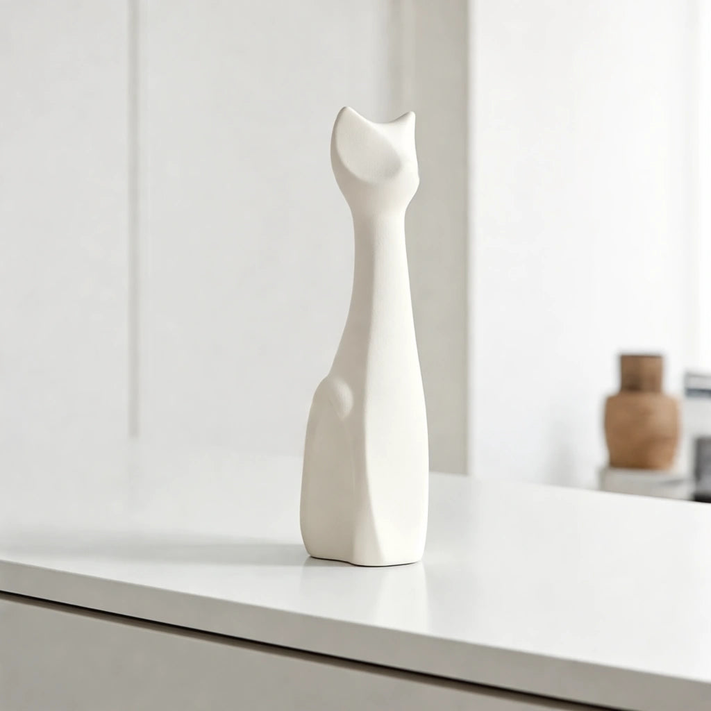 Tall Sitting Cat Urn for Ashes in White
