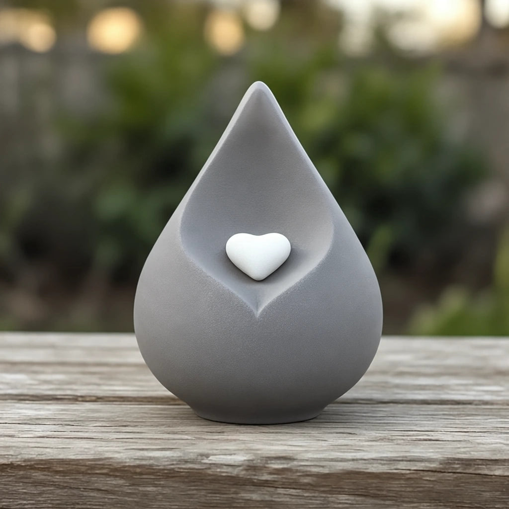 Teardrop Medium Urn for Ashes with Heart in Grey