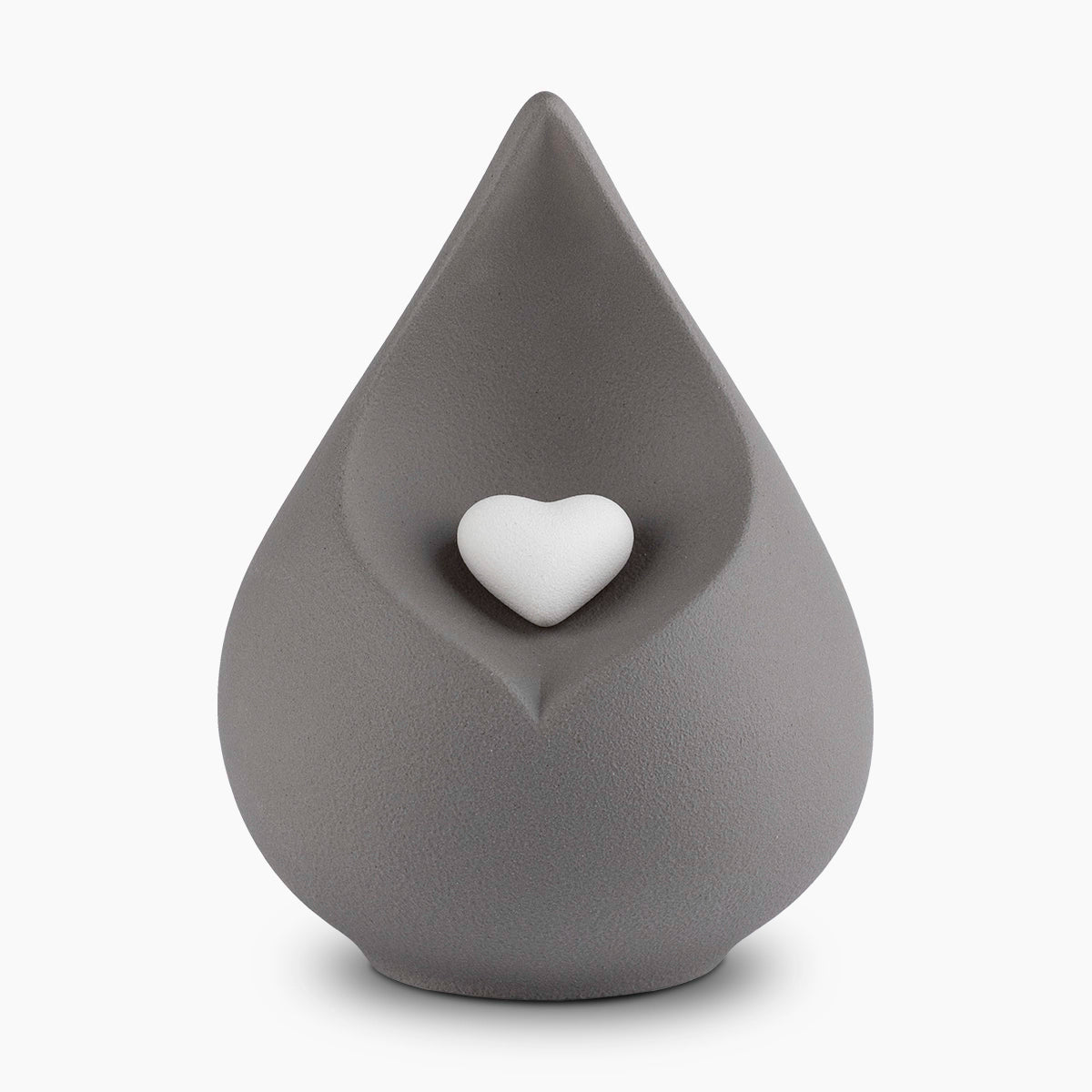 teardrop medium urn for ashes with heart in grey