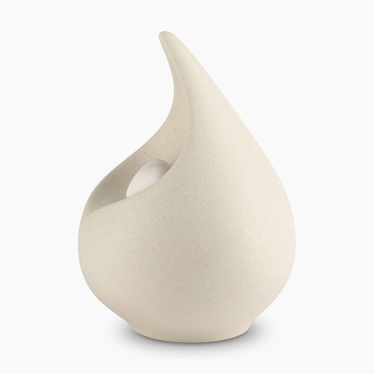 teardrop medium urn for ashes with heart in light beige left view