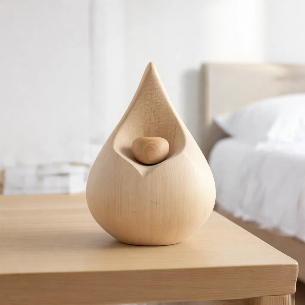 Teardrop Medium Urn for Ashes with Heart in Natural Wood