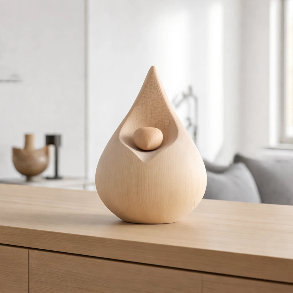 Teardrop Medium Urn for Ashes with Heart in Natural Wood