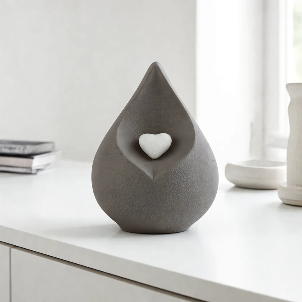 Teardrop Small Urn for with Heart Ashes in Grey