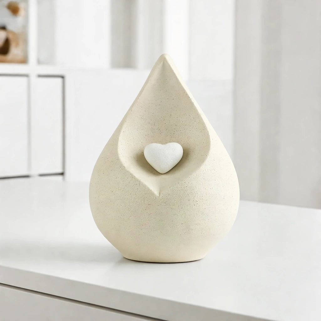 Teardrop Small Urn for with Heart Ashes in Light Beige