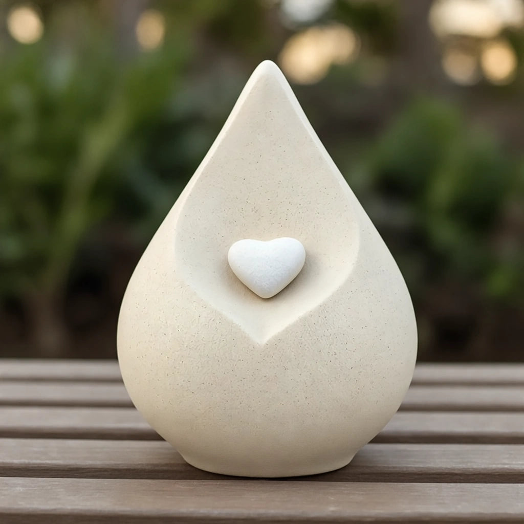 Teardrop Small Urn for with Heart Ashes in Light Beige
