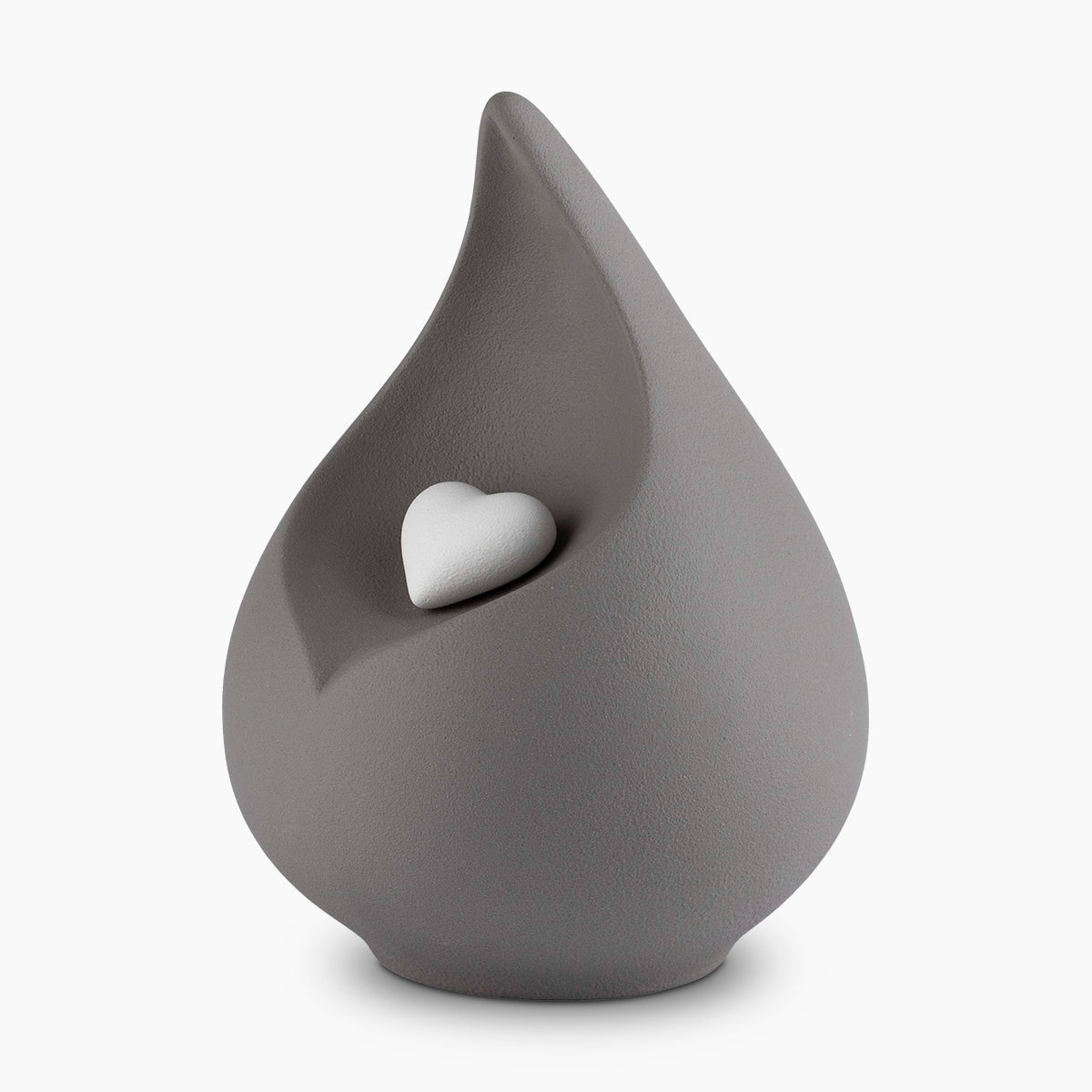 teardrop urn for ashes with heart in grey side left