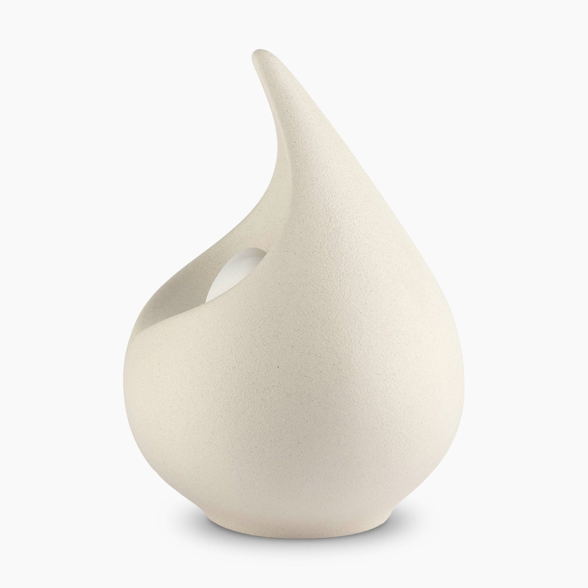 teardrop urn for ashes with heart in light beige left view