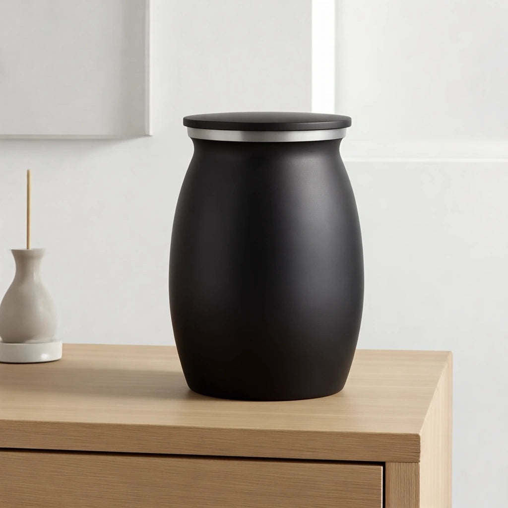 Tribute Metal Small Urn for Ashes in Matte Black