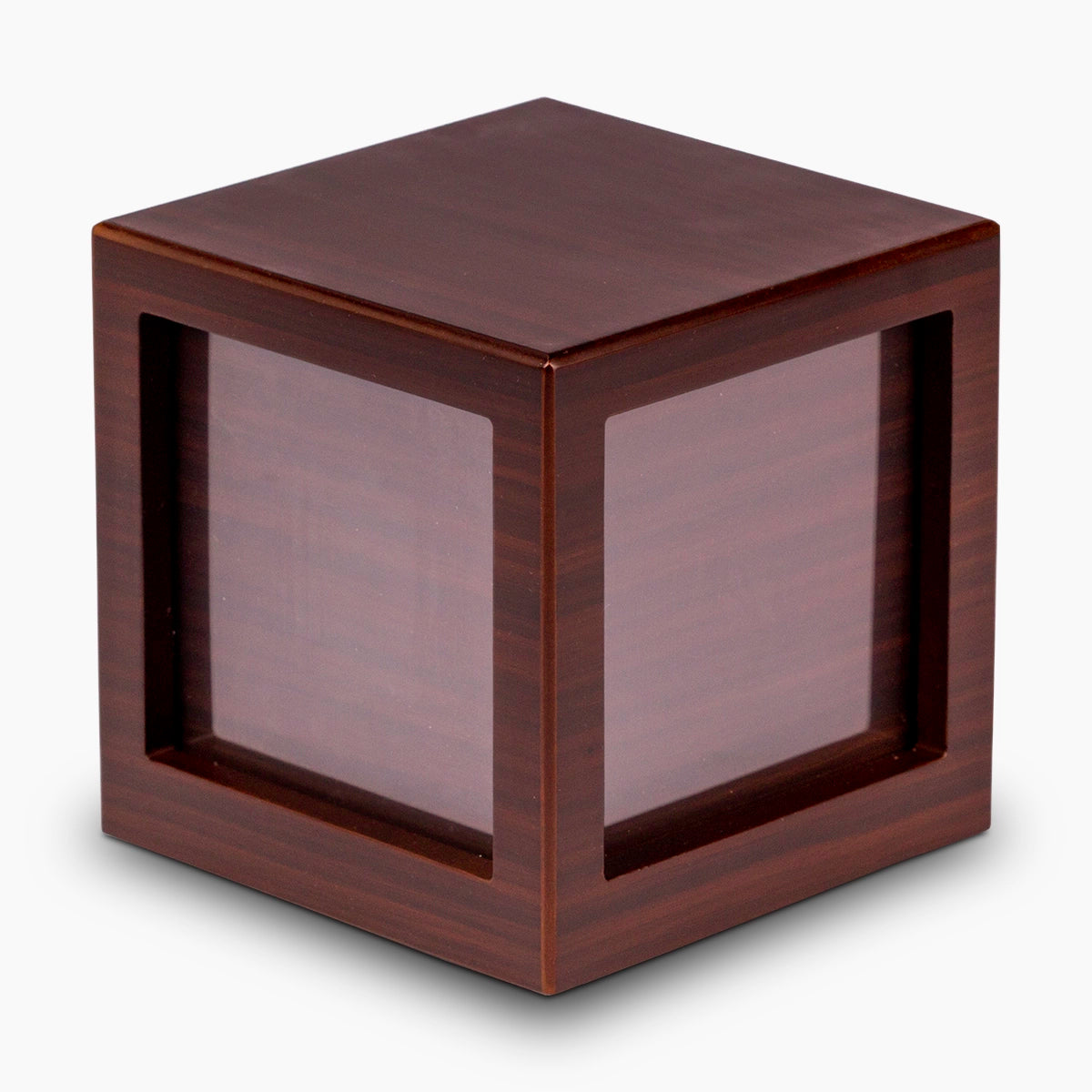 walnut effect mdf photo cube adult cremation urn for ashes front view