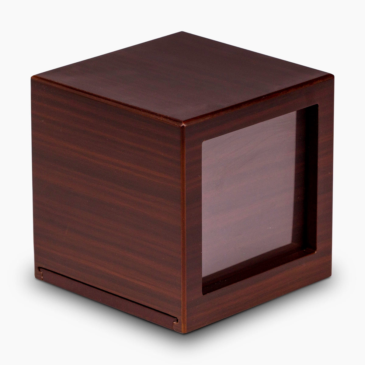 walnut effect mdf photo cube adult cremation urn for ashes side view