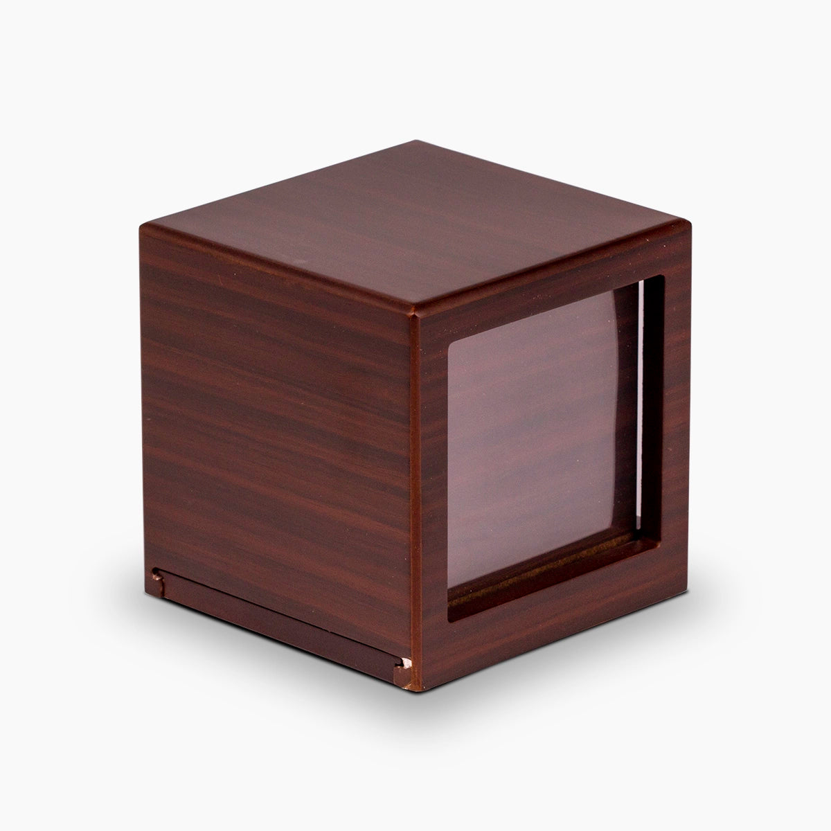 walnut effect mdf photo cube medium urn for ashes side view