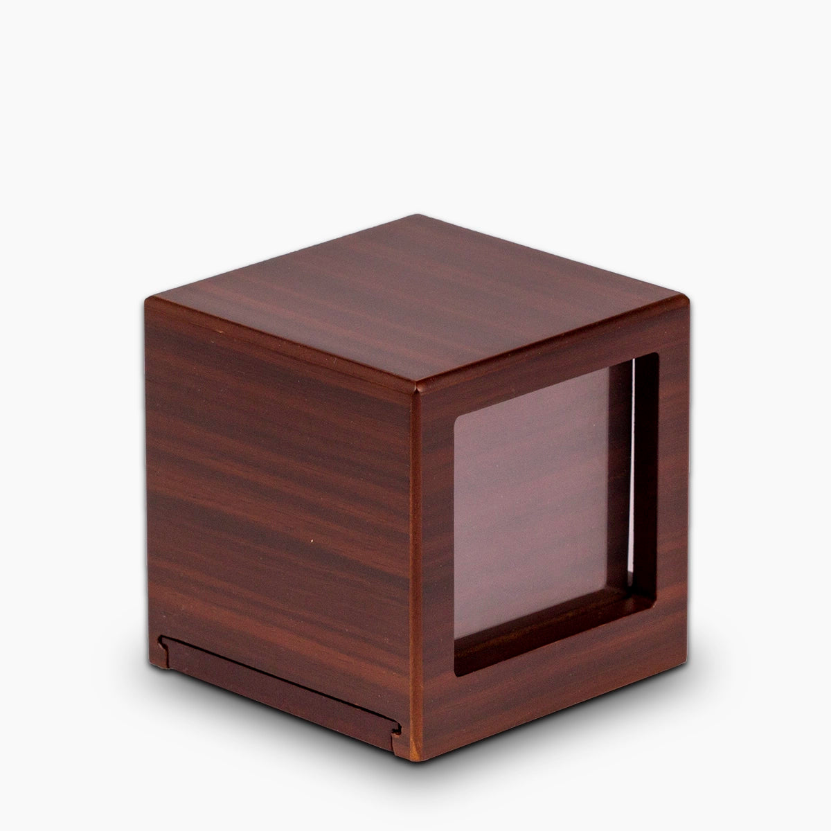 walnut effect mdf photo cube small urn for ashes side view