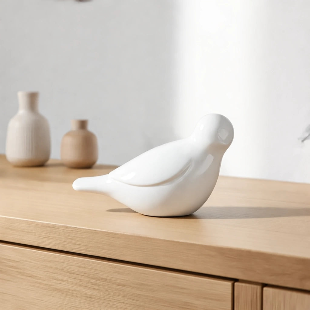 Whistling Bird Keepsake Urn for Ashes in Sage White