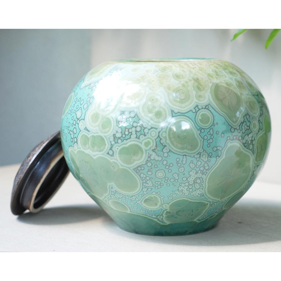 Amazonite Cremation Urn for Ashes Adult Lid Off