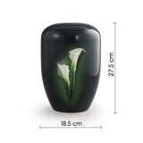 Bloom Biodegradable Cremation urn for Ashes Black Edition Calla Lily Dimensions