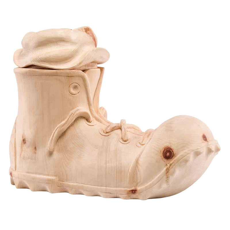 Boot Cremation Urn for Ashes in Swiss Pine Wood