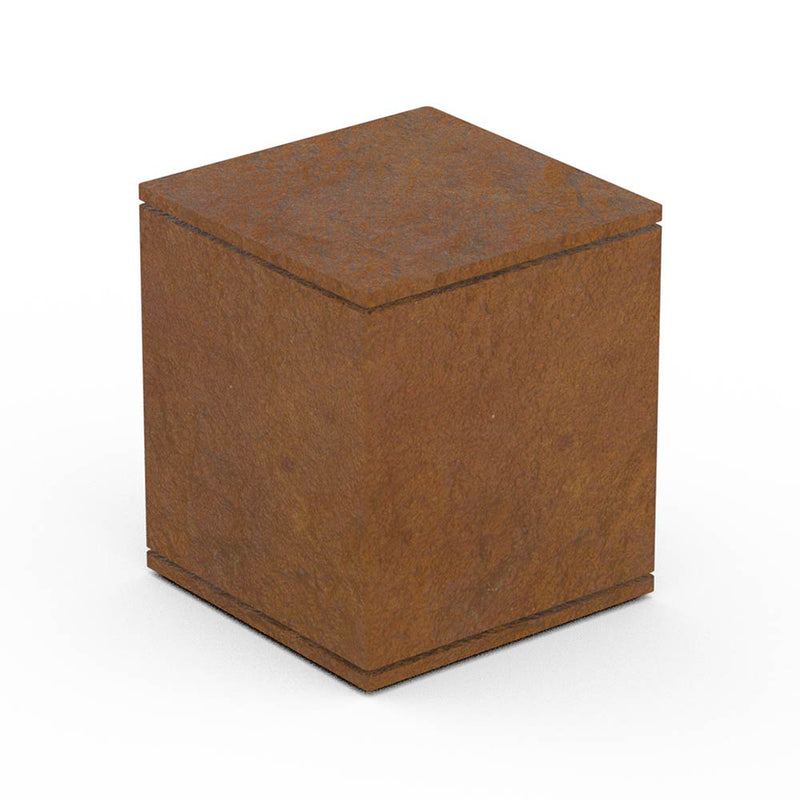 Box Ashes Keepsake Urn in Corten Steel Front View