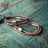 Braided Leather Ashes Bracelet for Men in Cognac and Brown Close Up