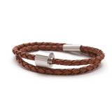 Braided Leather Ashes Bracelet for Men in Cognac