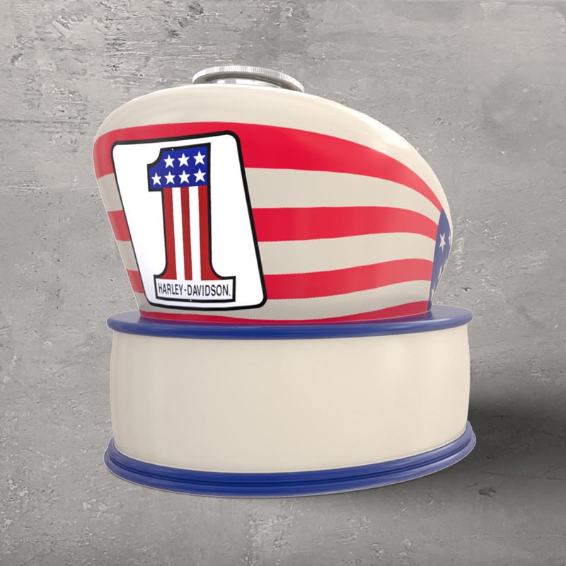 Branded Motorcycle Fuel Tank Cremation Urn for Ashes Harley Davidson American Flag Rear View