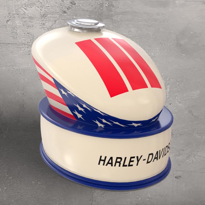Branded Motorcycle Fuel Tank Cremation Urn for Ashes Harley Davidson American Flag