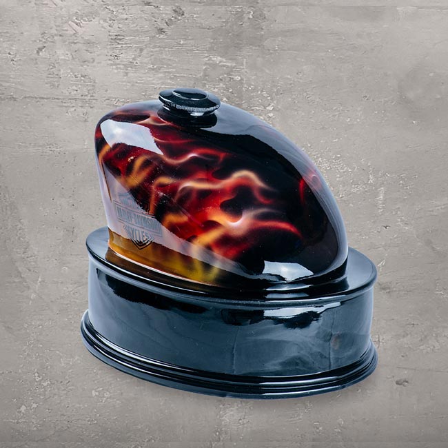 Branded Motorcycle Fuel Tank Cremation Urn for Ashes Harley Davidson Flame
